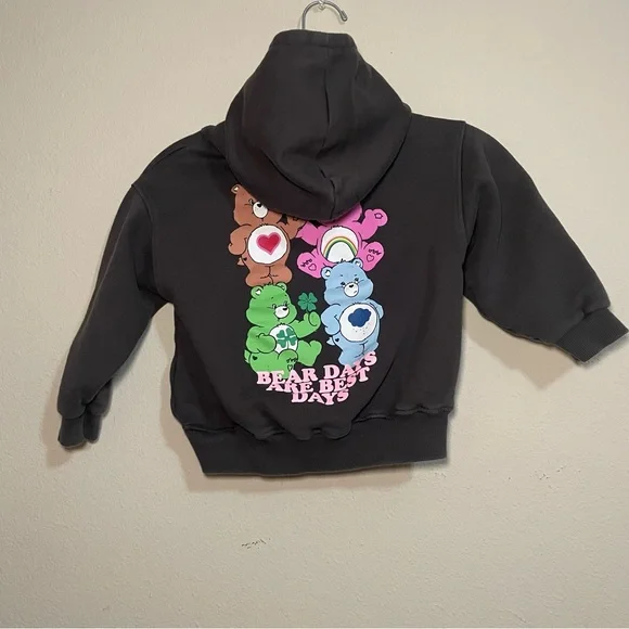 ZARA Care Bears Hoodie Toddler 6Y Black Graphic Pullover “Bear Days” Sweatshirt - Picture 2 of 4
